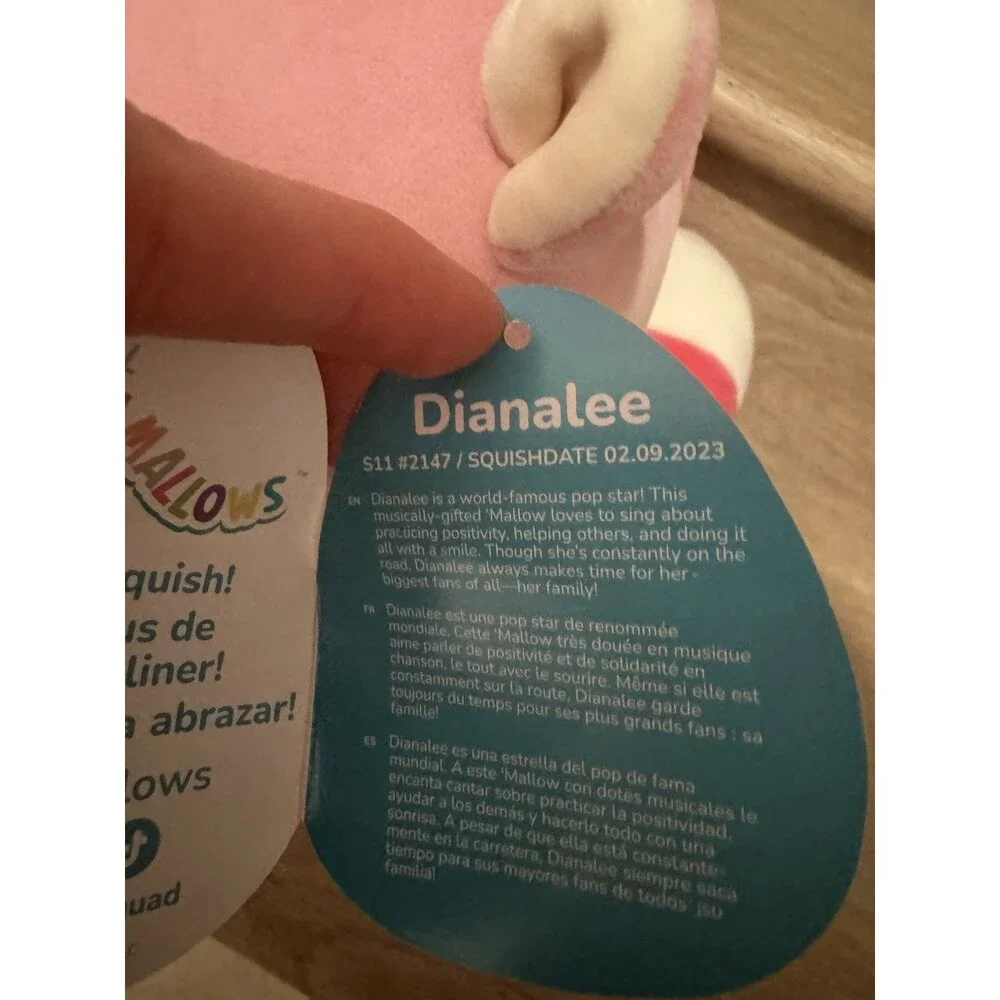 NWT Squishmallows Dianalee Pink Squirrel Medium Plush Doll 11in